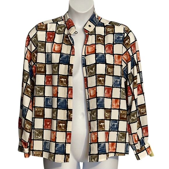 Yves St. Clair Vintage 80s Satin Blouse Top Sz 10 Retro Button Up Career Classic - Picture 2 of 9